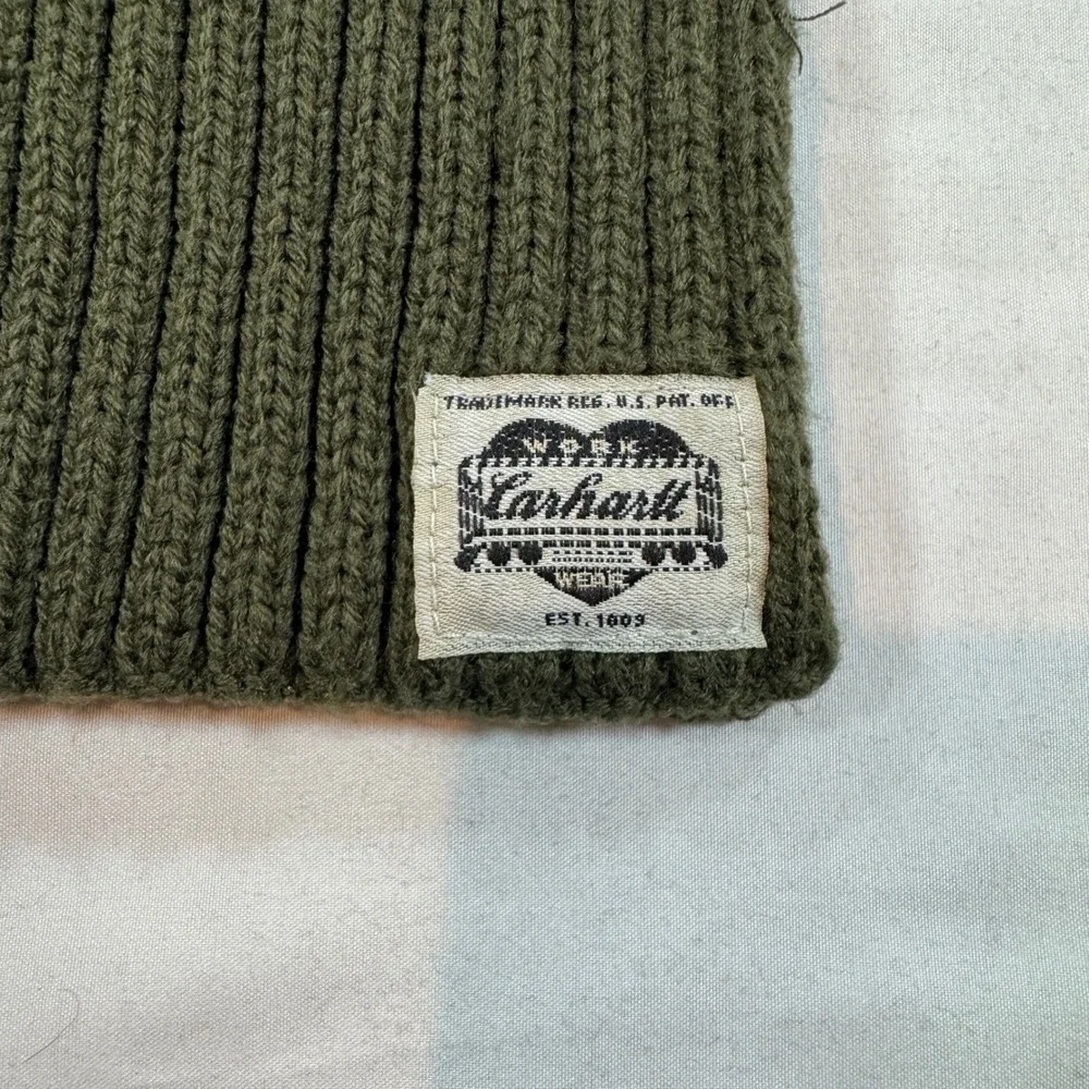 Vintage Heart Logo Carhartt Ribbed Knit Scarf Olive Green Work Wear